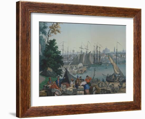 The Port of Boston in the United States of America, Painted Wallpaper, Made by Zuber at Mulhouse-null-Framed Giclee Print