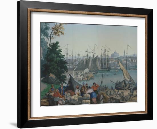 The Port of Boston in the United States of America, Painted Wallpaper, Made by Zuber at Mulhouse-null-Framed Giclee Print