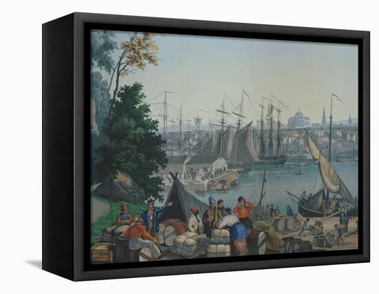 The Port of Boston in the United States of America, Painted Wallpaper, Made by Zuber at Mulhouse-null-Framed Premier Image Canvas