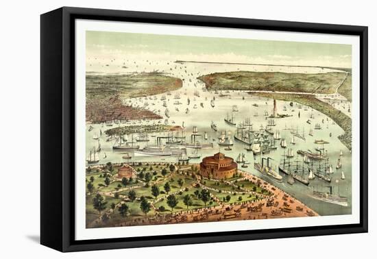 The Port of New York, Birds Eye View from the Battery, Looking South, Circa 1892, USA, America-Currier & Ives-Framed Premier Image Canvas