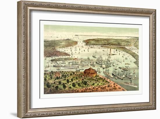 The Port of New York, Birds Eye View from the Battery, Looking South, Circa 1892, USA, America-Currier & Ives-Framed Giclee Print