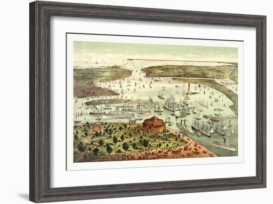 The Port of New York, Birds Eye View from the Battery, Looking South, Circa 1892, USA, America-Currier & Ives-Framed Giclee Print