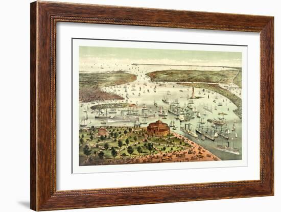 The Port of New York, Birds Eye View from the Battery, Looking South, Circa 1892, USA, America-Currier & Ives-Framed Giclee Print