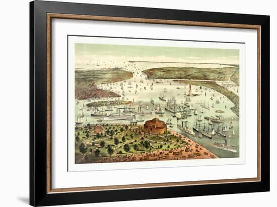 The Port of New York, Birds Eye View from the Battery, Looking South, Circa 1892, USA, America-Currier & Ives-Framed Giclee Print