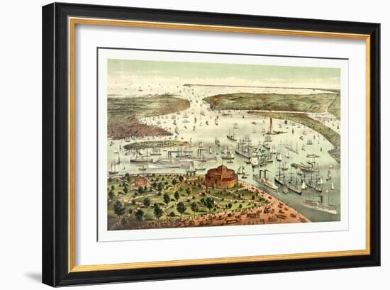 The Port of New York, Birds Eye View from the Battery, Looking South, Circa 1892, USA, America-Currier & Ives-Framed Giclee Print