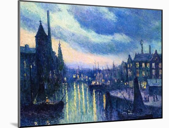 The Port of Rotterdam at Night, 1908-Maximilien Luce-Mounted Giclee Print