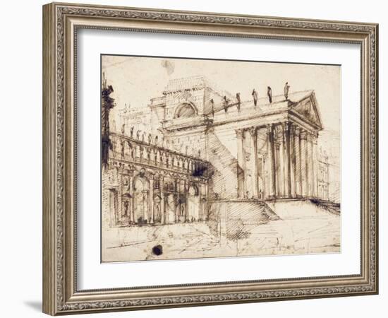 The Portico and Facade of an Elaborate Neo-Classical Building (Pen and Brown Ink)-Giovanni Battista Piranesi-Framed Giclee Print