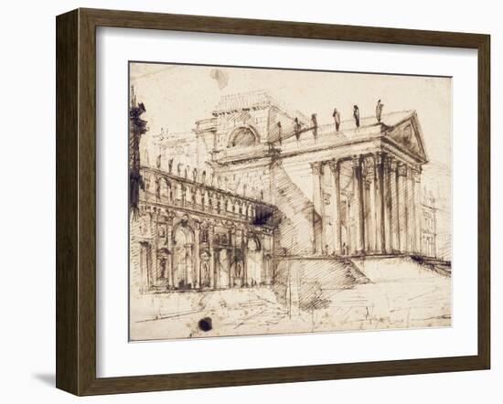 The Portico and Facade of an Elaborate Neo-Classical Building (Pen and Brown Ink)-Giovanni Battista Piranesi-Framed Giclee Print