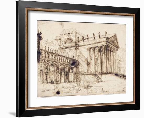 The Portico and Facade of an Elaborate Neo-Classical Building (Pen and Brown Ink)-Giovanni Battista Piranesi-Framed Giclee Print