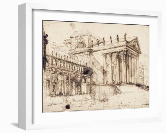 The Portico and Facade of an Elaborate Neo-Classical Building (Pen and Brown Ink)-Giovanni Battista Piranesi-Framed Giclee Print