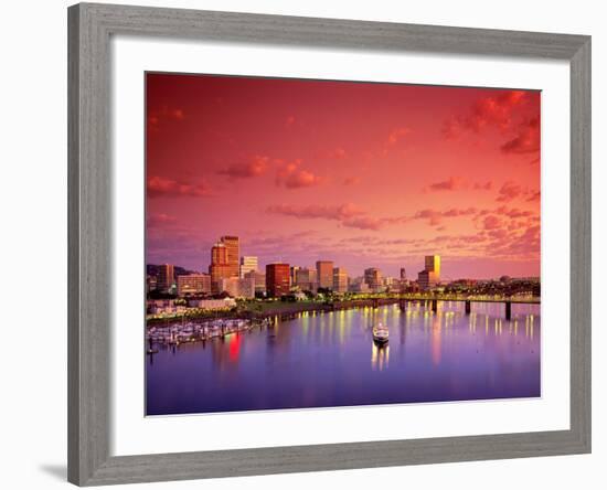 The Portland Spirit on the Willamette River at Sunrise in Portland, Oregon, USA-Janis Miglavs-Framed Photographic Print