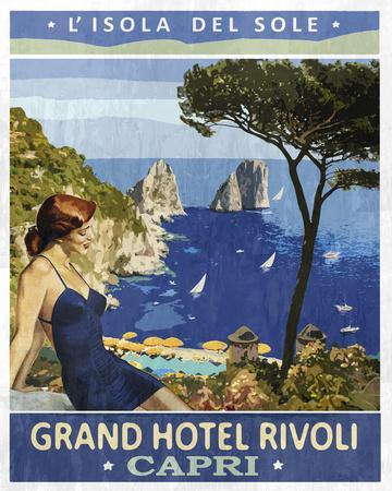 絵画 CARTUSIA CAPRI vintage poster Capri, Italy Vintage Travel Poster - Capri Poster, Capri