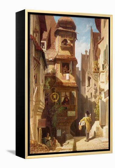 The Postman, about 1852-59-Carl Spitzweg-Framed Premier Image Canvas