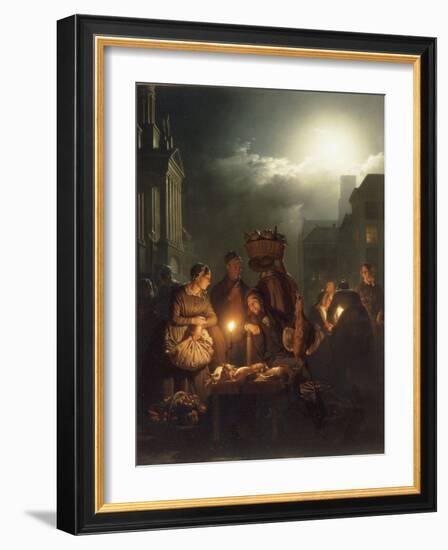 The Poultry Stall in Antwerp at Night-Petrus Van Schendel-Framed Giclee Print