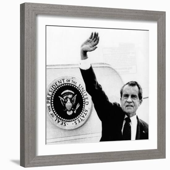 The Presidental Seal at Shoulder for Last Time, Pres Richard Nixon Exits Washington, Aug 9, 1974-null-Framed Photo