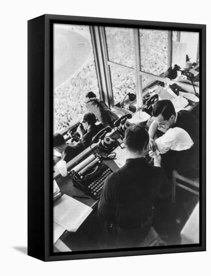 The Press Box at the Berlin Olympics, 1936-null-Framed Premier Image Canvas