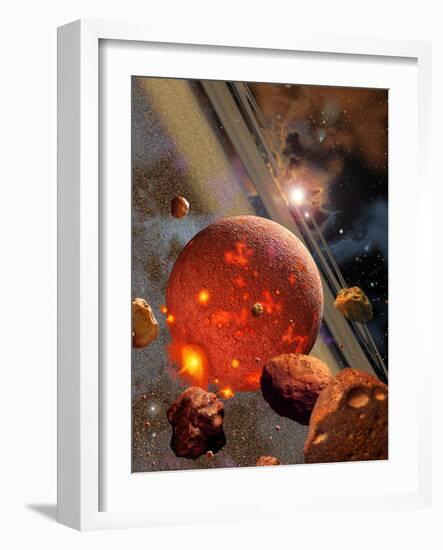 The Primordial Earth Being Formed by Asteroid-Like Bodies-Stocktrek Images-Framed Photographic Print