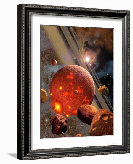 The Primordial Earth Being Formed by Asteroid-Like Bodies-Stocktrek Images-Framed Photographic Print