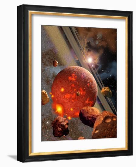 The Primordial Earth Being Formed by Asteroid-Like Bodies-Stocktrek Images-Framed Photographic Print