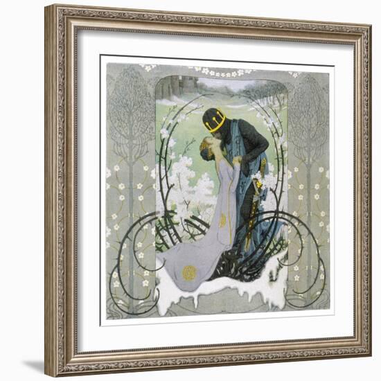 The Prince Wakes Sleeping Beauty from Her Sleep with a Kiss-Heinrich Lefler-Framed Photographic Print