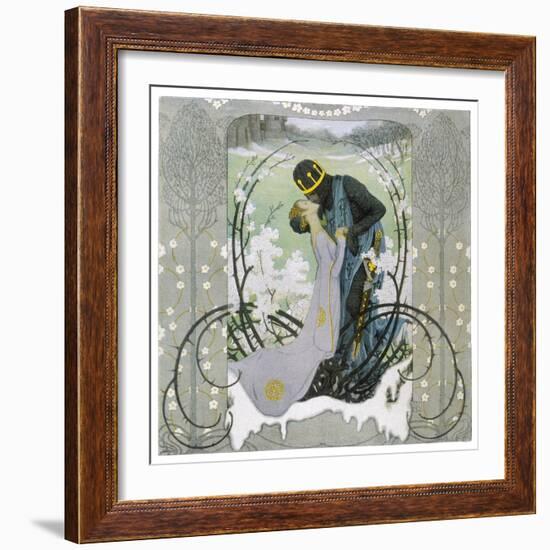 The Prince Wakes Sleeping Beauty from Her Sleep with a Kiss-Heinrich Lefler-Framed Photographic Print