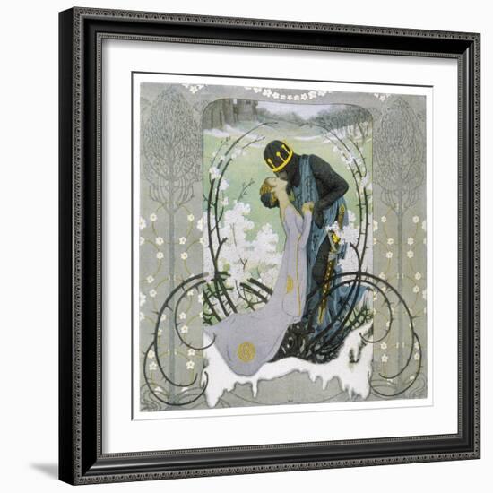 The Prince Wakes Sleeping Beauty from Her Sleep with a Kiss-Heinrich Lefler-Framed Photographic Print