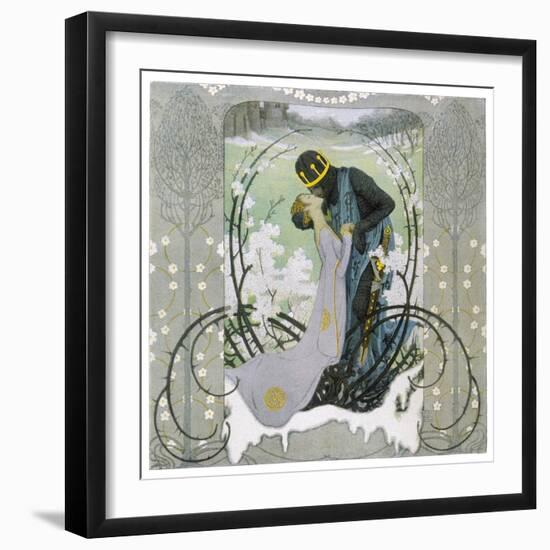 The Prince Wakes Sleeping Beauty from Her Sleep with a Kiss-Heinrich Lefler-Framed Premium Photographic Print