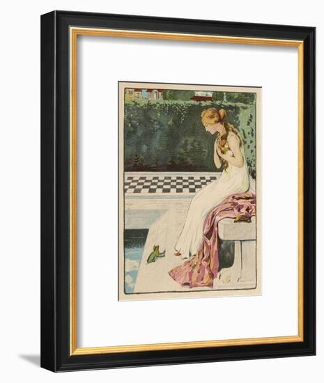 The Princess Discovers a Frog at Her Feet: Curiously He Too is Wearing a Crown-Willy Planck-Framed Art Print