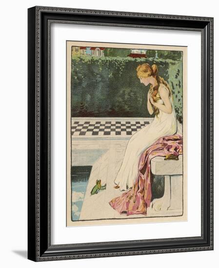 The Princess Discovers a Frog at Her Feet: Curiously He Too is Wearing a Crown-Willy Planck-Framed Art Print