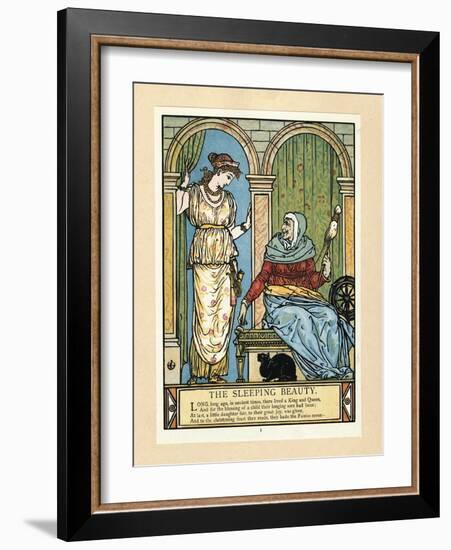 The Princess Learns to Spin, from the Blue Beard Picture Book, Pub. 1879 (Colour Litho)-Walter Crane-Framed Giclee Print