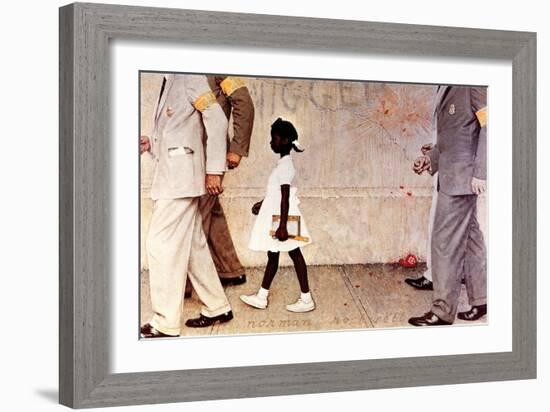 The Problem We All Live With (or Walking to School--Schoolgirl with U.S. Marshals)-Norman Rockwell-Framed Giclee Print