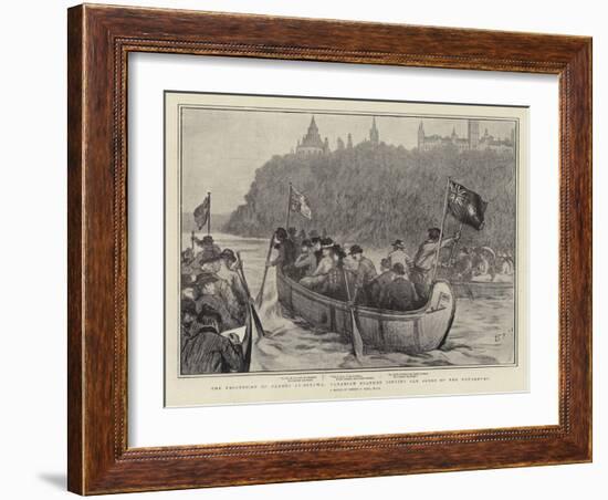 The Procession of Canoes at Ottawa, Canadian Boatmen Singing Old Songs of the Voyageurs-Sydney Prior Hall-Framed Giclee Print