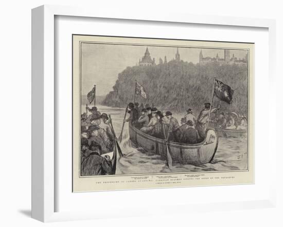 The Procession of Canoes at Ottawa, Canadian Boatmen Singing Old Songs of the Voyageurs-Sydney Prior Hall-Framed Giclee Print