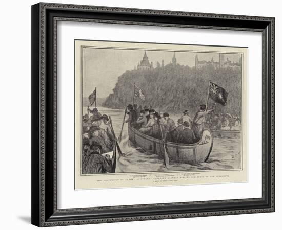 The Procession of Canoes at Ottawa, Canadian Boatmen Singing Old Songs of the Voyageurs-Sydney Prior Hall-Framed Giclee Print