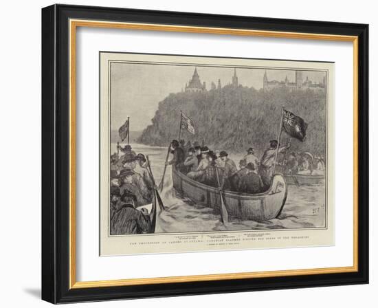 The Procession of Canoes at Ottawa, Canadian Boatmen Singing Old Songs of the Voyageurs-Sydney Prior Hall-Framed Giclee Print