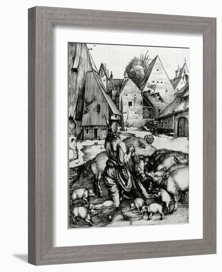 The Prodigal Son, 1496 (Engraving)-Albrecht Dürer-Framed Giclee Print