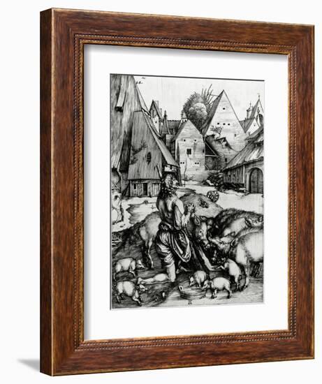 The Prodigal Son, 1496 (Engraving)-Albrecht Dürer-Framed Giclee Print