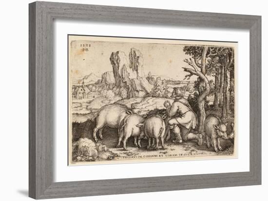 The Prodigal Son with the Swine, 1538-Hans Sebald Beham-Framed Giclee Print