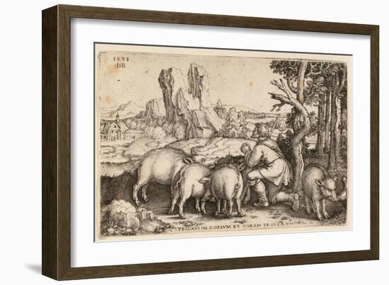 The Prodigal Son with the Swine, 1538-Hans Sebald Beham-Framed Giclee Print