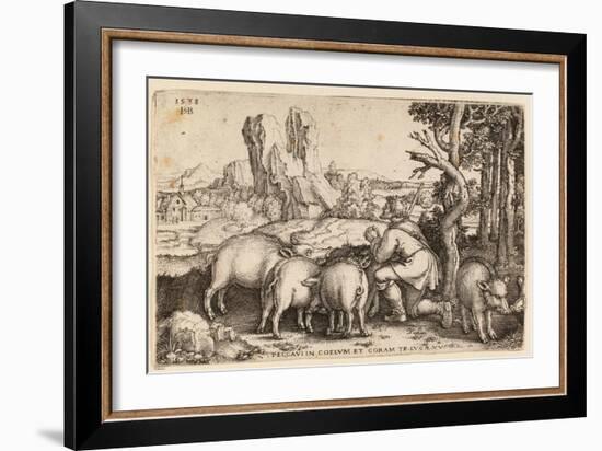 The Prodigal Son with the Swine, 1538-Hans Sebald Beham-Framed Giclee Print