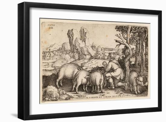 The Prodigal Son with the Swine, 1538-Hans Sebald Beham-Framed Giclee Print