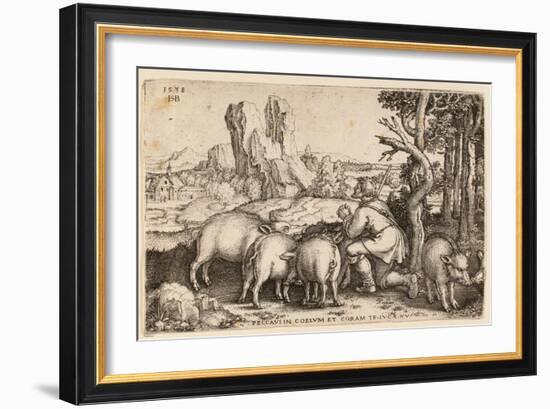 The Prodigal Son with the Swine, 1538-Hans Sebald Beham-Framed Giclee Print