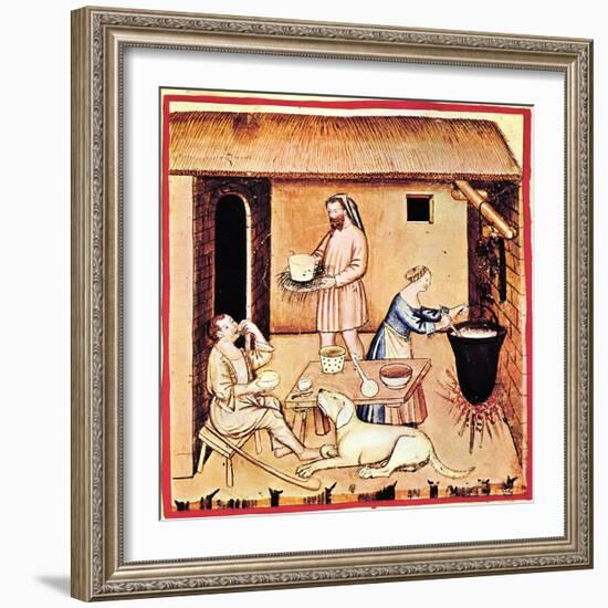 The Production of Cheese. a Miniature from Tacuinum Sanitatis, Second Half of 14th C-null-Framed Giclee Print