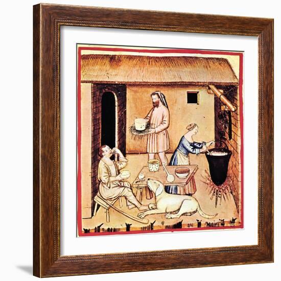 The Production of Cheese. a Miniature from Tacuinum Sanitatis, Second Half of 14th C-null-Framed Giclee Print