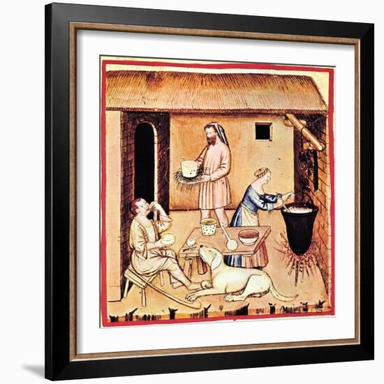 The Production of Cheese. a Miniature from Tacuinum Sanitatis, Second Half of 14th C-null-Framed Giclee Print