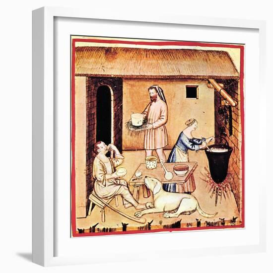 The Production of Cheese. a Miniature from Tacuinum Sanitatis, Second Half of 14th C-null-Framed Giclee Print