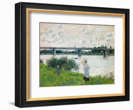 The Promenade with the Railroad Bridge, Argenteuil, 1874-Claude Monet-Framed Giclee Print