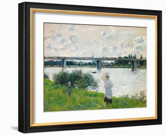 The Promenade with the Railroad Bridge, Argenteuil, 1874-Claude Monet-Framed Giclee Print