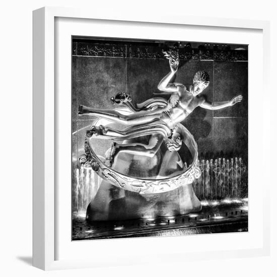 The Prometheus Statue with Snow by Night at Rockefeller Center in New York-Philippe Hugonnard-Framed Photographic Print