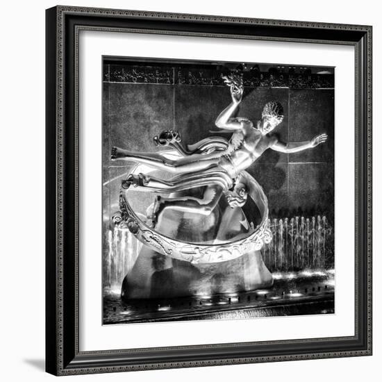 The Prometheus Statue with Snow by Night at Rockefeller Center in New York-Philippe Hugonnard-Framed Photographic Print